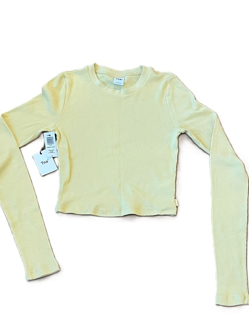 Aritzia TNA Ribbed Crop Long Sleeve Crewneck Lemongrass Yellow SIze Small NWT